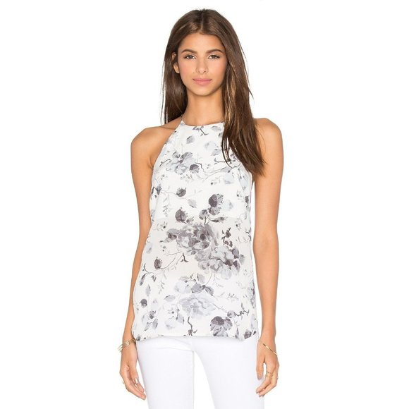 Zimmermann Tops - Zimmermann Floral Silk Top White Grey Halterneck Blouse 1 US 6